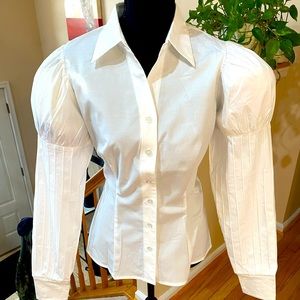 Women’s white button down shirt. Detailed sleeve